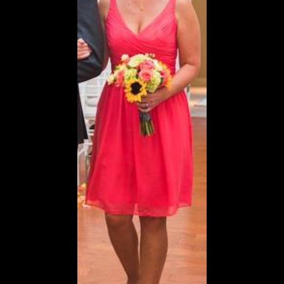 Davids Bridal F15603 size 4 guava bridesmaid dress - Picture 2 of 4